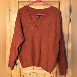 Forever 21 V-Neck Pullover Sweater Very Pretty Rust/Brown Size Med Academia